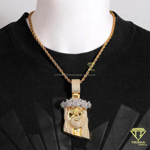 Iced Out Jesus Head Hip Hop Pendant in 925 Sterling Silver with VVS Moissanite Diamond Flower Crown Necklace - Product Image 3
