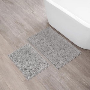 Modern Gray Cotton <b>Bath</b> <b>Mats</b> Rectangle Tufted <b>Non</b>-<b>Slip</b> Rubber Backing Thick Plush Home Use 2-Piece Set - Product Image 1