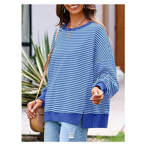 เสื้อสเวตเชิ้ตโอเวอร์ไซส์สำหรับผู้หญิง สไตล์ลำลอง ผ้าวาฟเฟิลถัก แขนยาว คอกลม ทรงหลวม สวมใส่สบาย - Product Image 3