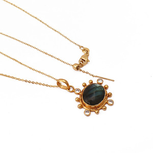 Labradorite Gemstone Pendant Necklace, 18k Gold Plated Sunburst Necklace V - Product Image 3