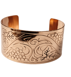Brazalete de Cobre Hecho a Mano de Lujo con Diseño Floral y de Uvas en Relieve, Joyería Metálica Exquisita para Regalos Promocionales - Product Image 1