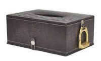 Porte-serviettes en cuir véritable avec design mors de cheval doré, distributeur de mouchoirs décoratif, boîte à serviettes, fournitures pour événements, décoration de table