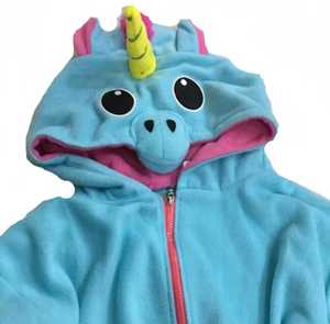 Unisex Blue <b>Unicorn</b> Hoodie Pink Trim Fleece Pullover Casual Winter Breathable Pocket Regular Fit Regular Sleeve Cartoon Design - Product Image 2