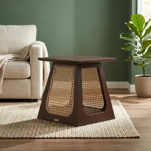 Solid Wooden Rattan Cane Handwoven <b>Bedside</b> <b>Table</b> Seating Stool Square Accent <b>Table</b> for Bedroom Living Room Farmhouse Home Hotel - Product Image 4