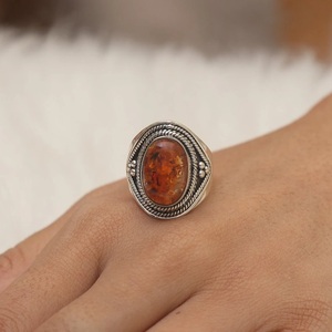 Bague en argent sterling 925 avec ambre baltique naturel pour femmes et filles, bague faite à la main, bijoux en pierres précieuses, vente en gros - Product Image 1