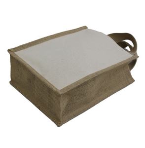 Sac fourre-tout en toile de coton naturel écologique, personnalisé, petit format, avec côtés en jute, pour promotion et cadeaux. - Product Image 3