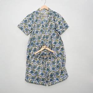 Conjunto de Pijama de Verano Ligero de Manga Corta para Mujer, Hecho a Mano con Algodón, con Cuello y Estampado Floral, Elegante y Suave para el Día a Día - Product Image 5