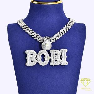 Collar con colgante de letra 'BOBI' de moissanita al por mayor con cadena cubana brillante y dije de bolsa de dinero, colgante de lujo - Product Image 6