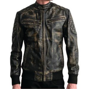 Chaqueta de cuero genuino para hombre, de piel de oveja, con cierre de cremallera, cuello con banda, botones a presión, puños de punto acanalado, estilo premium. - Product Image 2