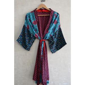 Silk Breathable Plus Size Patchwork Kimono Robe for <b>Women</b> Autumn Boho Long Nightwear Gown Elegant Sexy Lounge Wear - Product Image 2