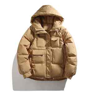 <b>Men</b> Hooded Puffer Jacket Winter Warm Thick Polyester Filling Zipper Closure Casual Loose Fit Solid Color Coat - Product Image 3