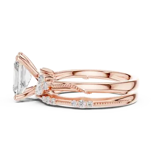 Ensemble de mariage Milgrain en or massif 18 carats avec bague de fiançailles en diamant de laboratoire taille radiant 2 carats certifié IGI VVS E-F et alliance assortie - Product Image 4