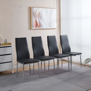Set da Pranzo Mid-Century 1+4,5 Pezzi con Tavolo con Gambe in Metallo per 4-6 Persone, Piano in Vetro, Tavolo da Pranzo con Base a Piedistallo per Sala da Pranzo - Product Image 4
