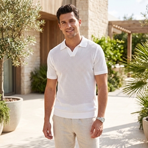 Camisa de malla de algodón 100% para hombre, de verano, tejida |   Prenda Casual Transpirable de Tejido Abierto con Cierre Frontal |   Logotipo Personalizado OEM ODM Fábrica Mayorista |   Bajo - Product Image 5