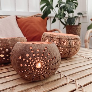 Coco Shell Wooden <b>Tealight</b> Candle <b>Holder</b> Natural Coconut Bowl <b>Holders</b> for Romantic Aroma Candles - Product Image 3