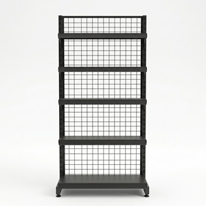 Gridwall Series Heavy Duty Metal <b>Shelf</b> 5-Tier Adjustable Freestanding Vertical Supermarket Display Rack Back Powder Coated <b>Black</b> - Product Image 2