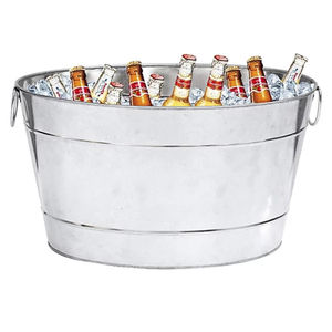 Bac à boissons en métal galvanisé, seau à glace avec poignées, ovale, idéal pour le vin et le champagne, parfait pour les fêtes et les événements, accessoires de bar à vendre - Product Image 5