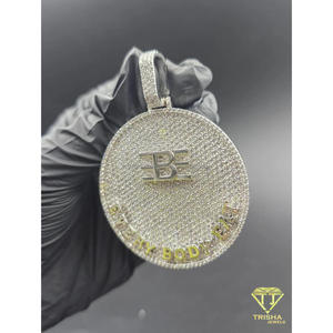Pendentif cercle de créateur avec logo personnalisé et diamants de laboratoire sertis à la main, certifiés GIA, style hip-hop, plaqué rhodium pour homme - Product Image 3