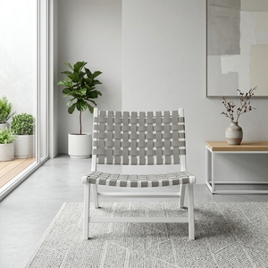 Silla Moderna de Madera de Caoba Blanca con Tapicería Gris para el Hogar, Sala de Estar y Dormitorio - Product Image 3
