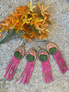 Vente chaude en cuir de vachette usiné Turquoise gland porte-clés personnalisé peint à la main doux en cuir véritable porte-clés pour multi-usage - Product Image 3