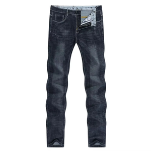 Jean en denim coupe slim délavé foncé pour homme, en mélange de coton extensible, jambe fuselée classique, style décontracté, dernière collection 2026 - Product Image 1