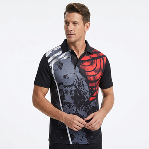Chemise à manches courtes pour homme, imprimée numériquement, séchage rapide, en polyester tricoté, coupe classique, rouge, noir, gris, unie, anti-plis, unisexe - Product Image 3