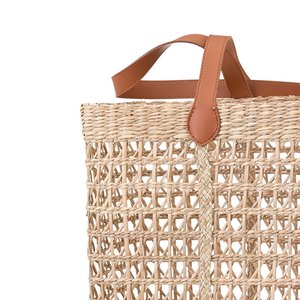 Ready To Ship Handwoven <b>Wicker</b> Seagrass Handbag Open Weave Tote <b>Bag</b> With Leather Handles Eco Friendly Beach <b>Bag</b> Factory Direct - Product Image 2