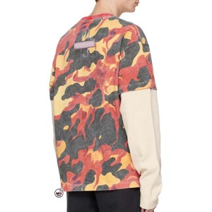 MRI Made Custom Oversized <b>Flame</b> Camouflage Print Long Sleeve T-<b>Shirt</b> O-Neck Contrast Trim Street Style Woven Polyester T-<b>Shirts</b> - Product Image 2