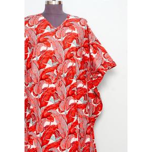 Hermoso kaftán con estampado de plumas, kaftán para mujer con estampado a mano, túnica cruzada de algodón, elegante kaftán maxi para la playa. - Product Image 4