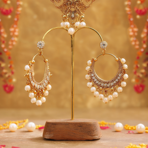 Vintage Laxmi Jhumka Earrings-Stainless Steel Hoop & Stud with Diamond Pearl & Zircon - Product Image 3