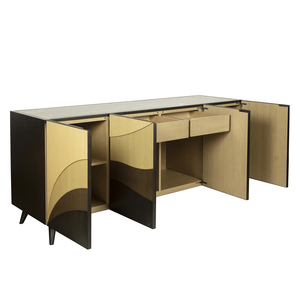 Aparador de Madera Moderno de Mediados de Siglo con Patrón Ondulado, Mueble de Almacenamiento de 4 Puertas, Ahorro de Espacio, Ecológico, para Entrada, Hotel, Apartamento - Product Image 4