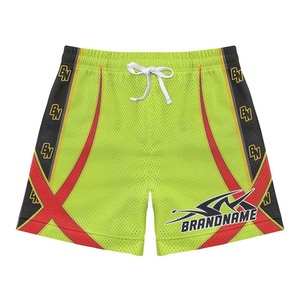 Shorts de malla de poliéster transpirable para mujer, ligeros, color azul cielo, cintura elástica, con logo personalizado impreso por transferencia térmica. - Product Image 2