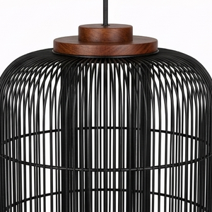 Modern <b>Black</b> Rattan Bamboo Pendant Light Cylinder <b>Lantern</b> Chandelier Ceiling Lamp For Living Room Hotel Bali Handcrafted Fixture - Product Image 3
