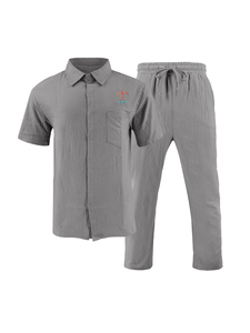 Conjunto de 2 Piezas de Ropa Informal de Lino Sólido para Hombre, Camisa de Manga Larga con Botones y Pantalones, Estilo Casual para Primavera - Product Image 3