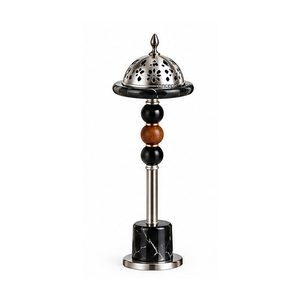 Consummine Metal Incense <b>Burner</b> with Black Marble Base and Wood Bead Column - Product Image 1