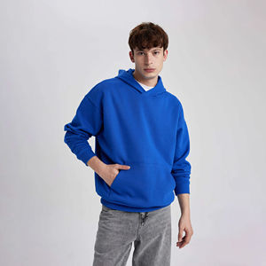 Sudadera con Capucha Extra Grande para Hombre, Azul Sólido, Felpa de Algodón, Estilo Casual, Manga Larga, para Otoño - Product Image 3