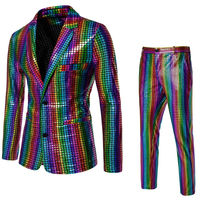 Ensemble de costume pour homme en tissu peigné brillant à paillettes, respirant, imperméable, coupe-vent, infroissable, avec logo personnalisé par estampage à chaud, idéal pour les soirées disco
