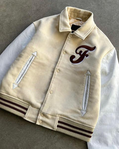 <b>Men's</b> Black And Beige PU Varsity Jacket Turn-down Collar Casual Autumn <b>Pullover</b> Style Regular Fit Solid Color - Product Image 6