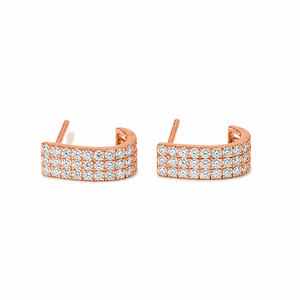 Multi Triple Row Diamond Heggie <b>Stud</b> <b>Earrings</b> 925 Sterling Silver 10K 14K Solid Gold Round Lab Grown Diamond <b>Fine</b> <b>Stud</b> Jewelry - Product Image 5