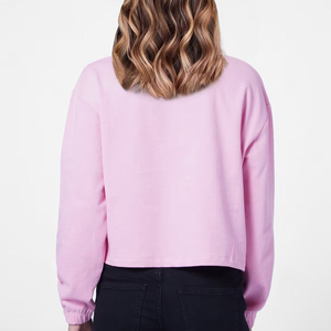 Sweat-shirt rose à col en V, coupe oversize, en polaire anti-boulochage, doublé, manches longues, couleur unie, style crop top à épaules tombantes pour femme, collection automne - Product Image 5