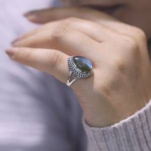 Natural Labradorite Pear Shape Gemstone Ring In 925 Sterling <b>Silver</b> Split Band Ring Handmade Fine Jewelry Fashion Ring For Women - Product Image 2