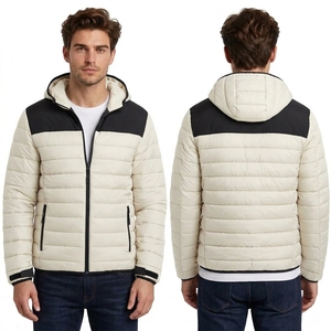 Veste matelassée à capuche bleu pâle personnalisée pour homme en polyester avec fermeture éclair sur le devant et un style hivernal contemporain - Product Image 2