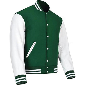 Chaqueta Varsity Verde y Blanca para Hombre, Algodón y Poliéster, Estilo Universitario Informal, Cierre de Botones, Cuello Camisero, Corte Regular, para Otoño - Product Image 3