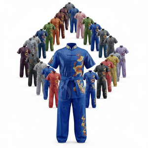 Conjunto de Uniforme de Kung Fu con Bordado a Mano para Niños y Adultos, Manga Corta, Artes Marciales, Wushu, Entrenamiento, Poliéster y Seda - Product Image 1