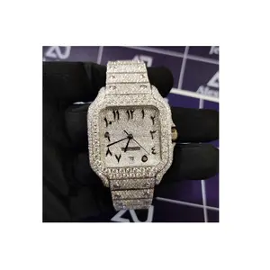 40Mm Nieuw Merk Iced Out Horloge Roestvrij Staal Sprankelende Handgemaakte Instelling Buste Naar Beneden Vvs Moissanite Horloges Voor Mode-Sieraden