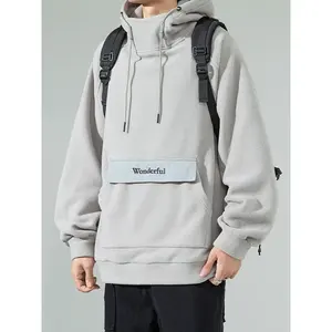 Otoño Hombres estilo Vintage medio cuello alto Sudadera con capucha Y2K a prueba de viento pulóver Streetwear sudaderas Casual estilo Vintage - Product Image 2