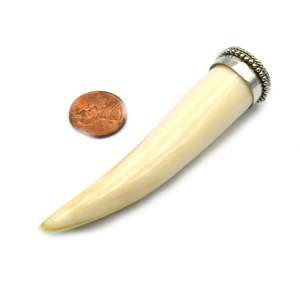 Hand <b>Crafted</b> Natural Ox Bone Tusk Pendant: 3.5 Inch Horn Focal with Metal Cap - Product Image 6