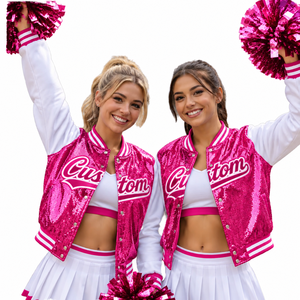 Chaqueta de Animadoras Personalizada con Lentejuelas para Mujer, Uniforme de Equipo, Chaqueta Varsity con Letras, Logotipo Personalizado, Ropa Deportiva para Grupos de Animadoras - Product Image 1