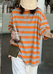 Plus Size Women's <b>Patchwork</b> Anti-Wrinkle O-Neck Pullover Short Sleeve 100% Cotton Casual Summer Knit Tee - Product Image 3