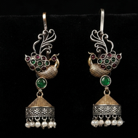 Boucles d'oreilles pendantes paon oxydé imitation perle, style bohème indien Bollywood, vente en gros directe usine